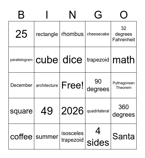 Geometry Bingo Card
