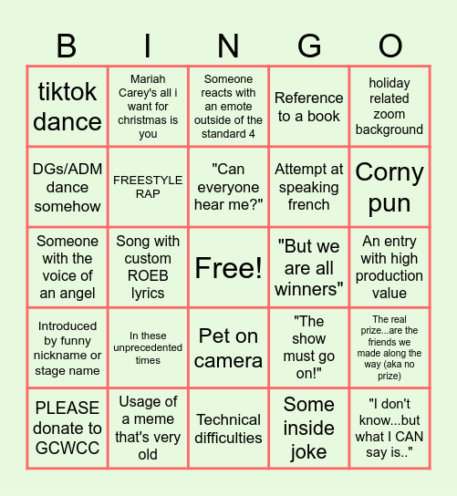 ROEB's got talent Bingo Card