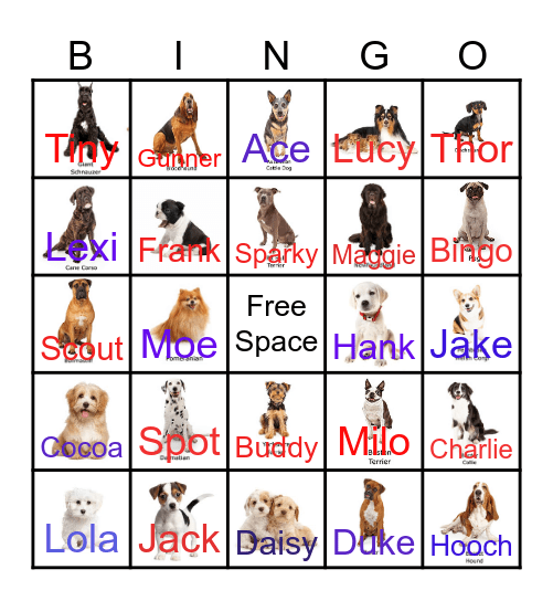 Puppy Bingo Card