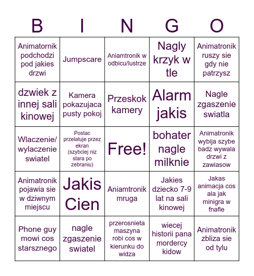 Bingo na film fnaf 2 Bingo Card