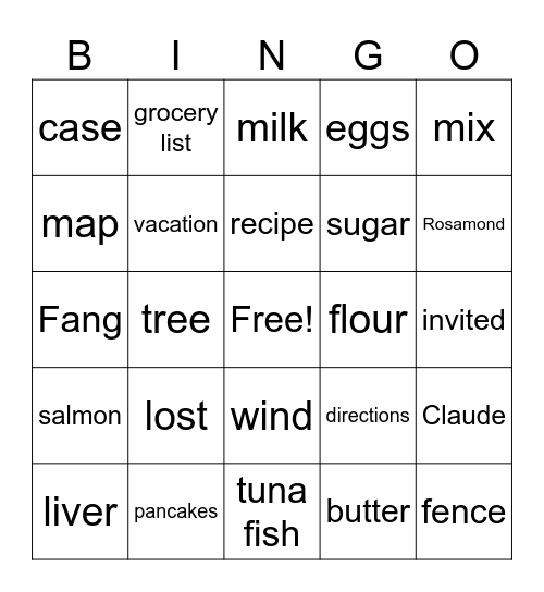 Nate the Great and the Lost List Bingo Card