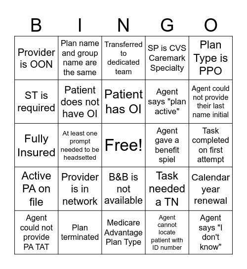 Remicade Bingo Card