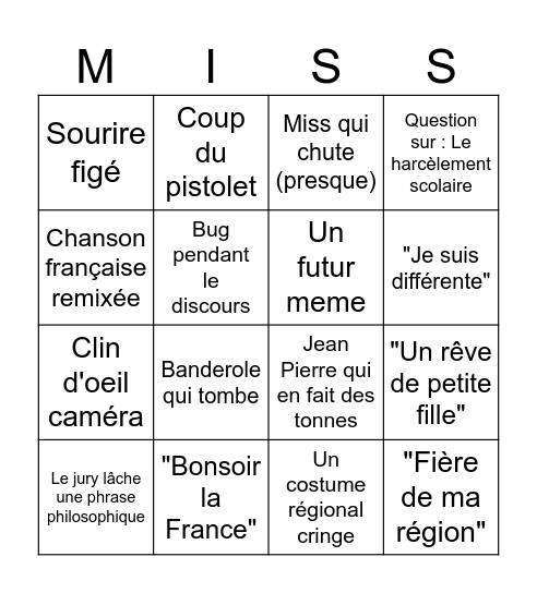 Miss France  2026 Bingo Card
