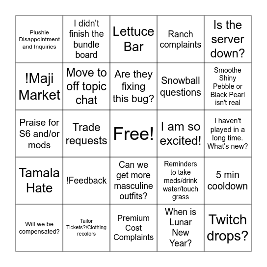 Palia Winterlights Update Bingo for Discord Bingo Card