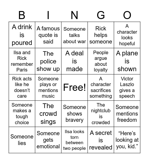 Casablanca Bingo Card