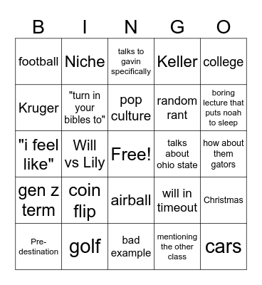 Sligh Bingo Card