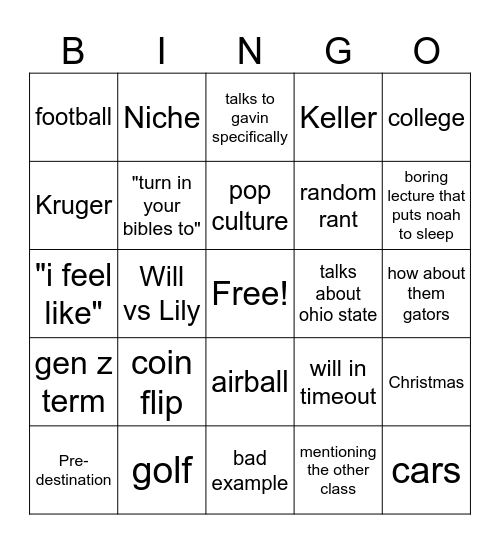 Sligh Bingo Card
