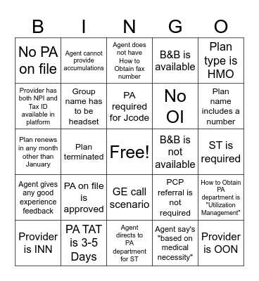 LIVE CALL BINGO Card