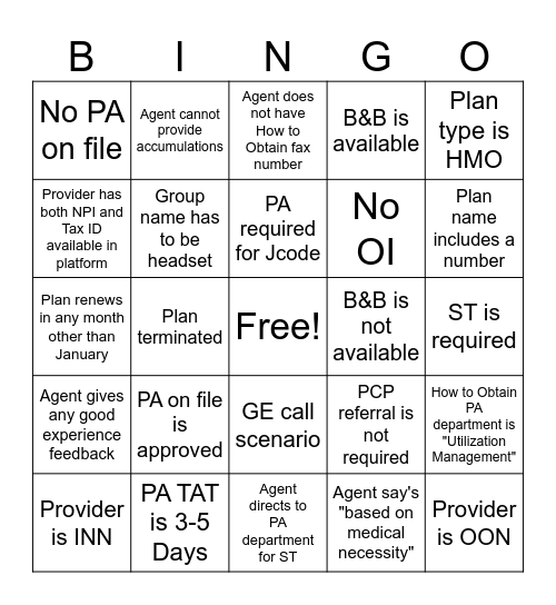 LIVE CALL BINGO Card