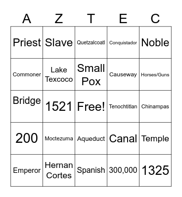 Aztec Bingo Card