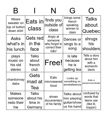 French (M Day) Bingo Card