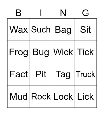 Closed syllable words Bingo Card