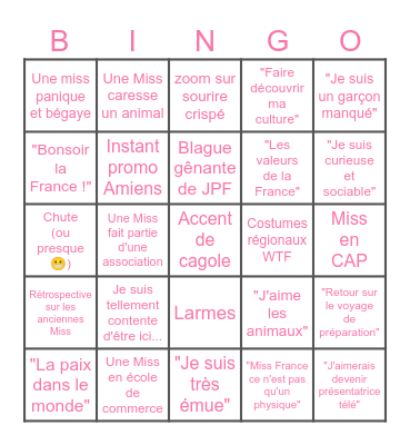 Miss France 2026 Bingo Card
