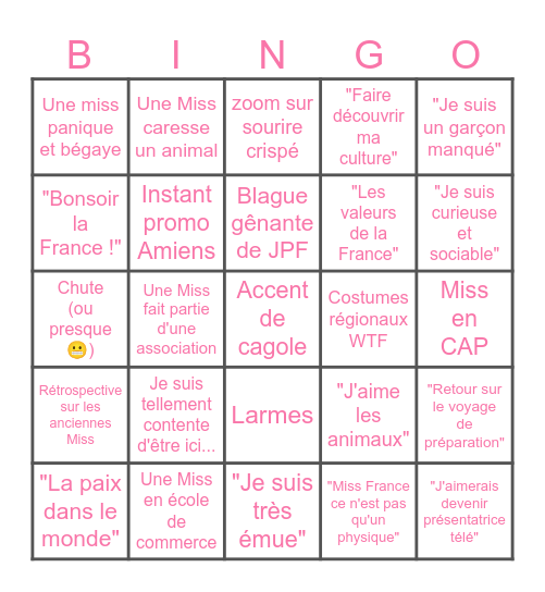 Miss France 2026 Bingo Card