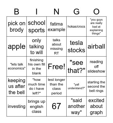 Dale Bingo Card