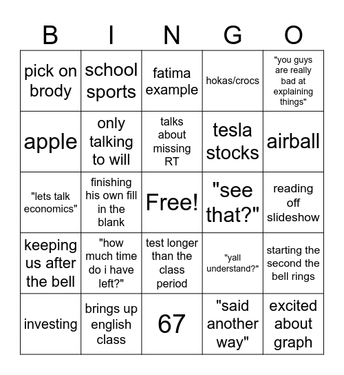 Dale Bingo Card