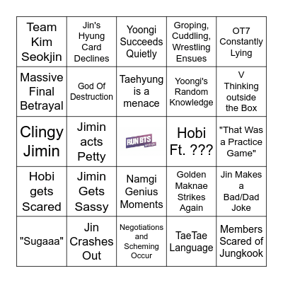 Run BTS Bingo Card