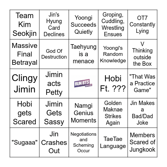 Run BTS Bingo Card