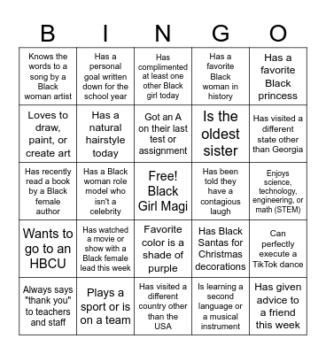 Black Girl Magic Bingo Card