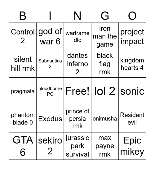 TGA 2025 Bingo Card