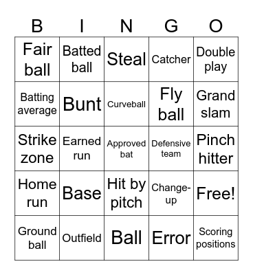 Holiday Softball Bingo Card