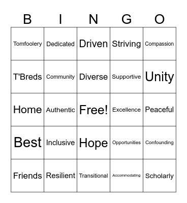 One Word. One School. Bingo! Bingo Card