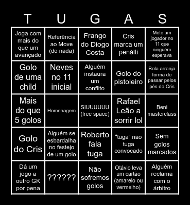 TUGA BINGO (versão futebol) Bingo Card