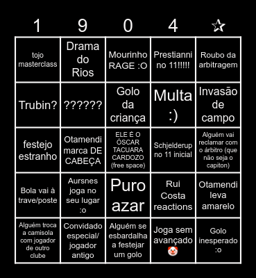 Benfica Bingo Card