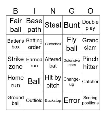 Holiday Softball Bingo Card