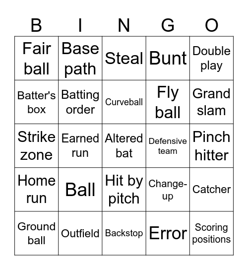 Holiday Softball Bingo Card