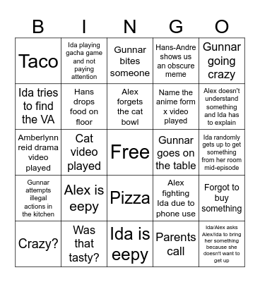 Anime night bingo Card