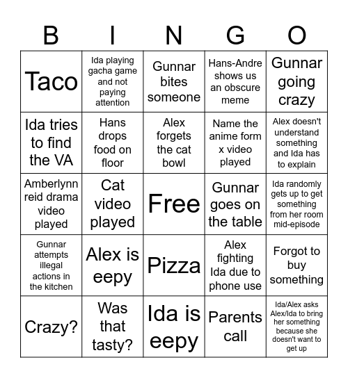 Anime night bingo Card