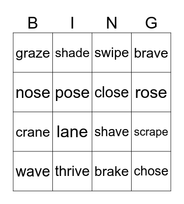 VCE Bingo Card