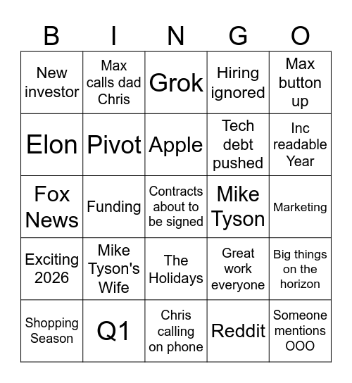 Dec Bingo Card