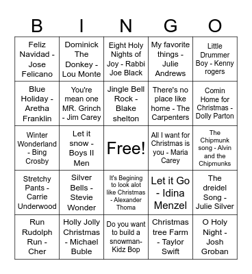 Music Bingo Card
