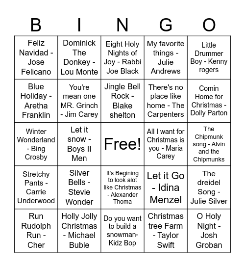 Music Bingo Card