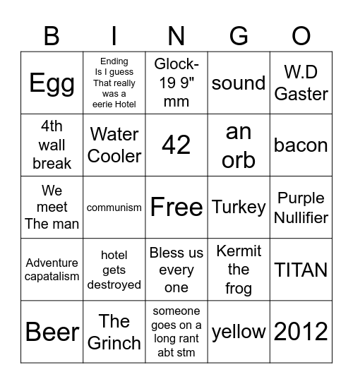 The Eerie Hotel Bingo card Bingo Card