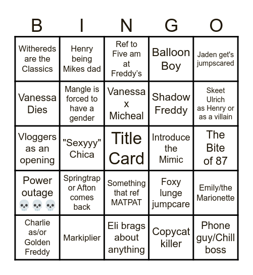 FNAF 2 Bingo! Bingo Card