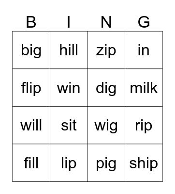 'i' Bingo Card