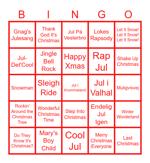 JULE Bingo Card
