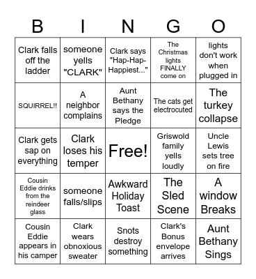 National Lampoons Christmas Vacation Bingo Card