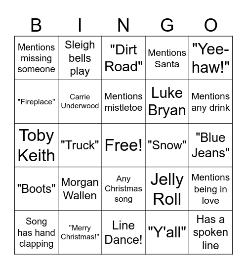Country Christmas BINGO Card