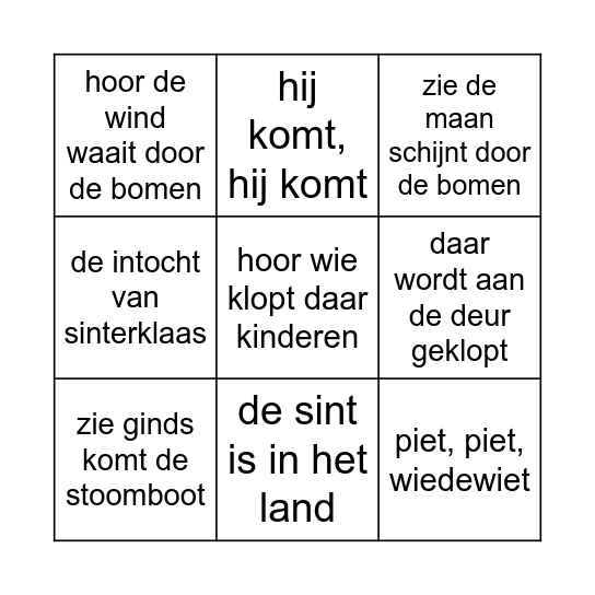 sinterklaas bingo!! Bingo Card