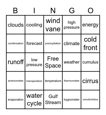 Science Bingo Card