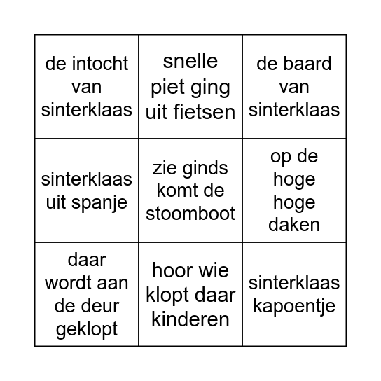 sinterklaas bingo!! Bingo Card