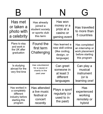 Human  Bingo Card