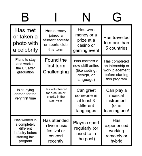 Human  Bingo Card