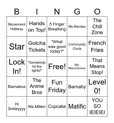 Grade 3/4 Bingo Card