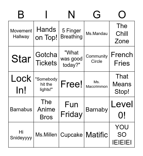 Grade 3/4 Bingo Card