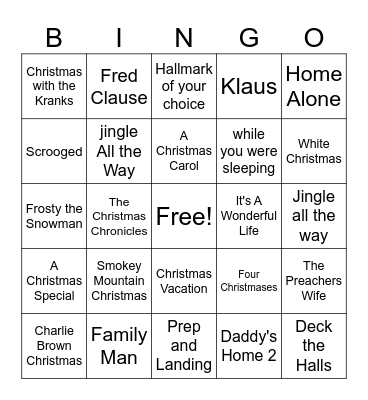 Christmas Movie Bingo Card